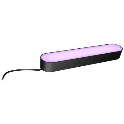 Black, elongated LED lamp with pink light, suitable for indirect lighting and accentuation in contemporary living spaces.