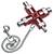 A four-way utility key tool with a red cross-shaped body and metal sockets, attached to a chain with a clip. Used for electrical, water, and gas utility cabinets.