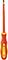 'Colourful screwdriver with insulated handle, suitable for electrical work, lies on white background.'