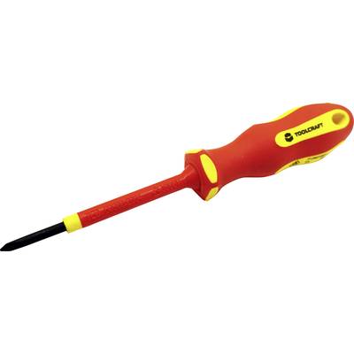 A red screwdriver with an insulated handle and yellow accents. Suitable for electrical tools.