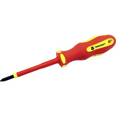 'Insulated screwdriver with a red handle and yellow logo, suitable for electrical work.'