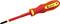 'Insulated screwdriver with a red handle and yellow logo, suitable for electrical work.'