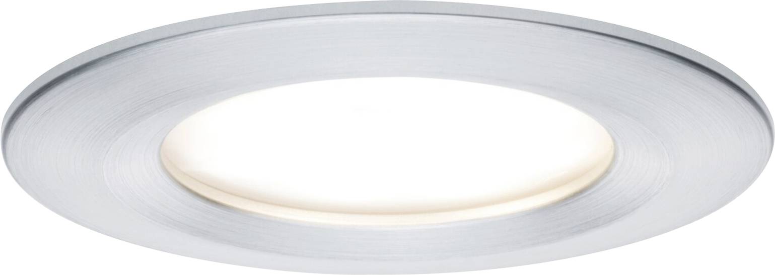 Recessed light fitting with a silver frame and central, circular light, suitable for ceiling installations in modern interior spaces.