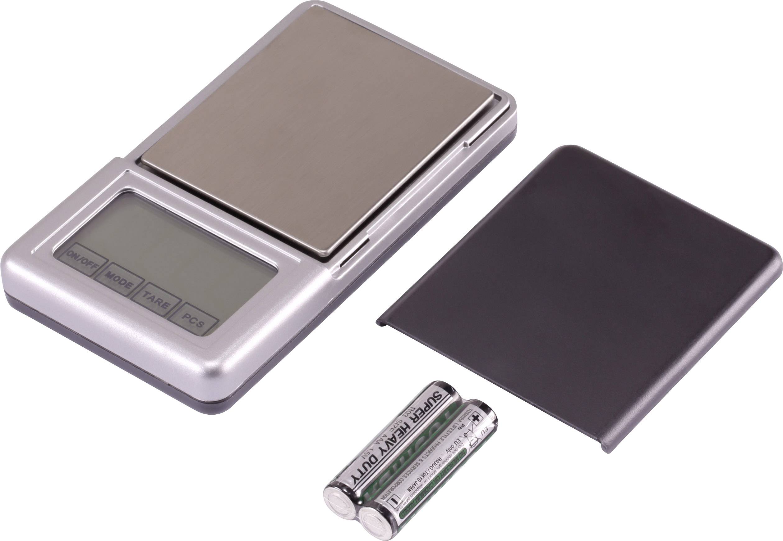 Digital pocket scales with a removable lid and two AA batteries. Suitable for precisely weighing small objects.