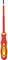 A red screwdriver with an insulated handle and yellow details, suitable for working under voltage.