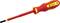 A red screwdriver with yellow accents, suitable for work on electrical devices, with an ergonomic handle.
