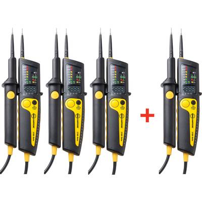 'Voltage Tester Set' with four yellow and black voltage testers, which have digital displays. A red plus sign between two sets.