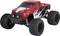 A red remote-controlled car with large off-road tyres and a sporty design. It has an aerodynamic bodywork.