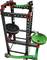 Plastic marble run with a black frame, green ramps and red connectors. A metal ball rolls through the track.