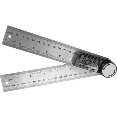 Two digital metal protractors with LCD displays show a measured angle of 26.9 degrees.