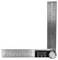 Electronic digital angle gauge made of stainless steel with digital display. Measures angles precisely. Displays 88.8 degrees on the screen.