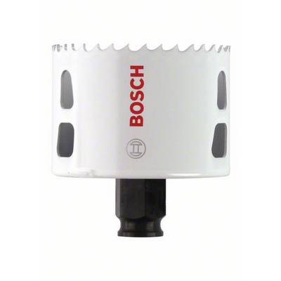Metal hole saw with serrated edge and black shaft. Marked with red 'BOSCH' lettering.