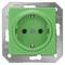 Green Siemens socket with metal frame, suitable for installation in interior walls.