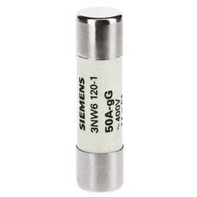 Siemens fuse, type '3NW6 120-1', 50 amperes, 400 volts. Cylindrical shape, with metal caps at both ends.