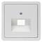 White light switch cover with rectangular opening for module installation, central fixing screw visible.