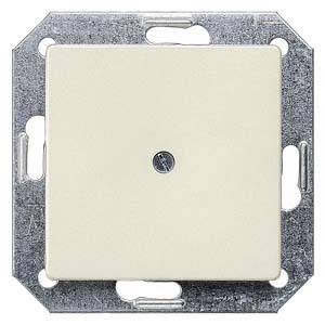 A square, cream-coloured light switch without printing, set in a silver metal frame, positioned centrally against a white background.