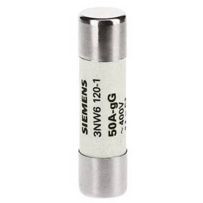 'Siemens 50A-gg 400V' fuse, cylindrical, with metal end caps and side markings.