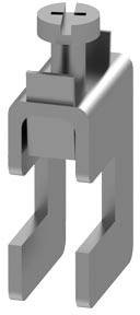 Metal component with two parallel-aligned brackets and a vertical screw at the top.