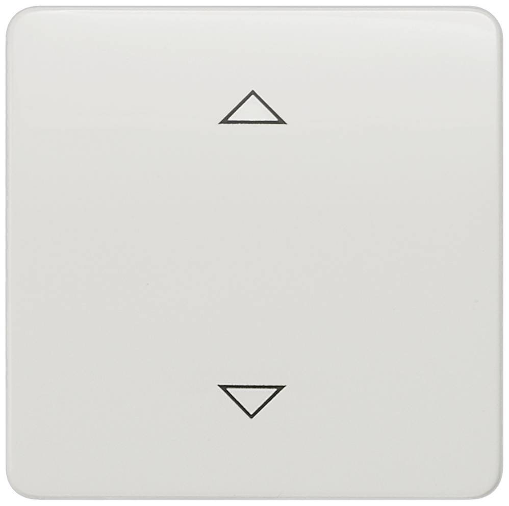 White light switch with arrow symbols; upper arrow pointing upwards, lower arrow pointing downwards. Suitable for controlling blinds or shutters.