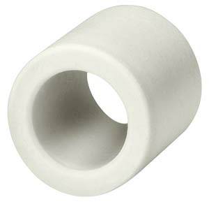 Cylindrical, white plastic tube with a large central opening.