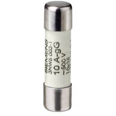Siemens fuse, type 3NW6 003-1, with a current rating of 10 A and voltage of 500 V. Cylindrical form with metal end caps.