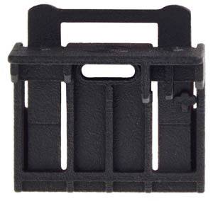 Black plastic mounting bracket with a rectangular shape and a central slot, potentially for attaching to a structure.
