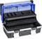 Opened plastic toolbox with removable compartments and transparent lids, suitable for storing tools.