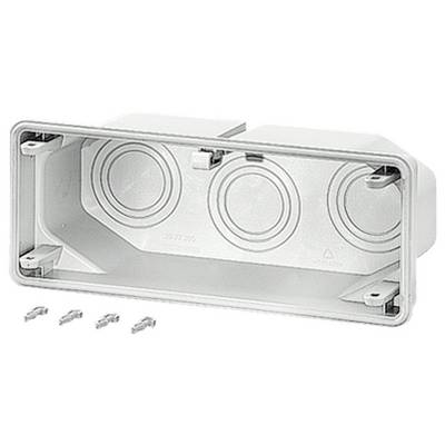 White, rectangular plastic cover with three raised, circular areas. Suitable for electrical or technological applications.