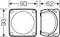 Technical drawing shows the dimensions of a square object: 93x93 mm, side view indicates a width of 62 mm.