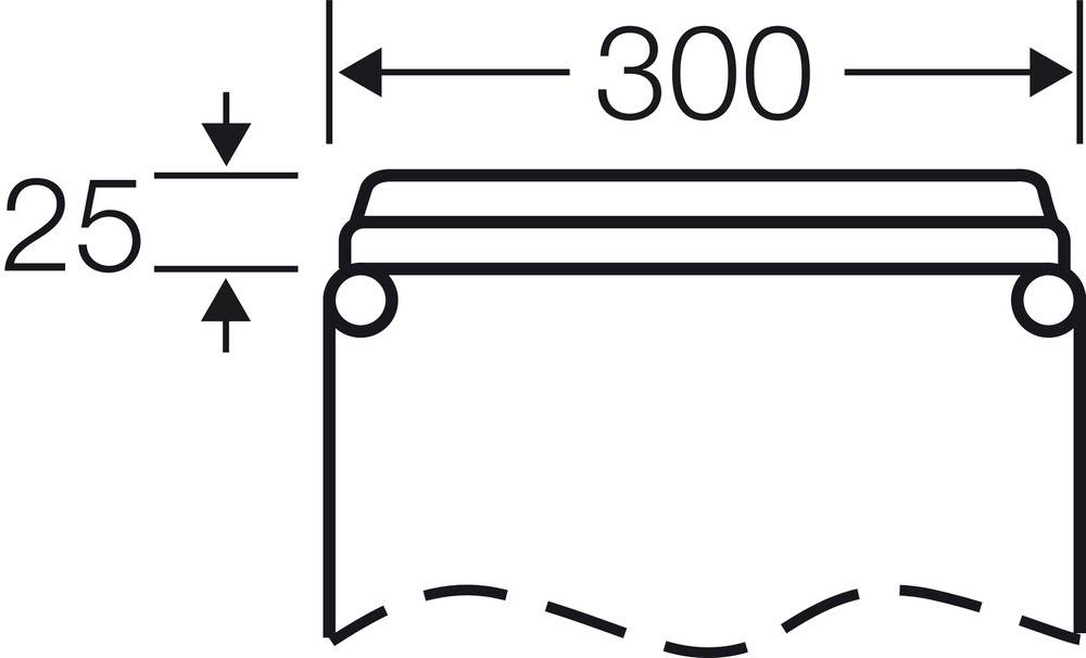Technical drawing of a profile with dimensions of 300 mm width and 25 mm height, showing a cross-section with details.