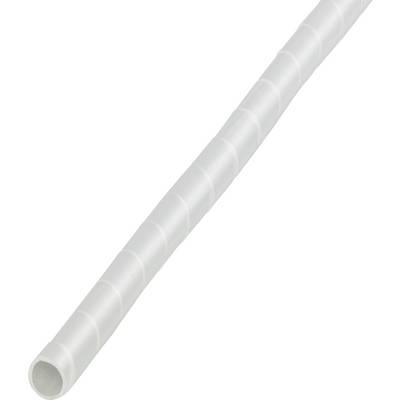 'A white spiral cable wrap used for organizing and protecting electrical cables, shown on a white background.'
