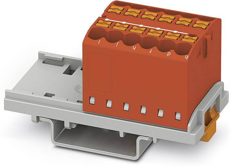 A red electrical multipin connector mounted on a grey bracket.