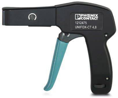Hand tool with a black casing and blue handle. Labelling above: 'PHOENIX CONTACT 1212475 UNIFOX-CT 4.8'.