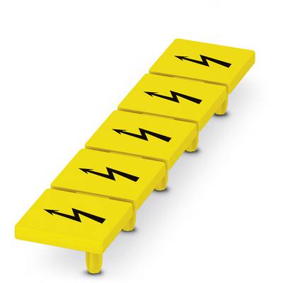 A row of five yellow square stepping stones with a black lightning symbol, aligned side by side.