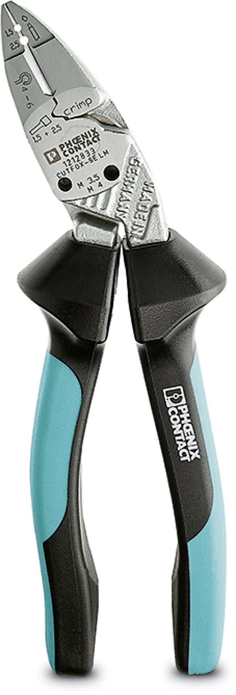 A crimping pliers with a blue-black handle, suitable for use in electrical and mechanical work.