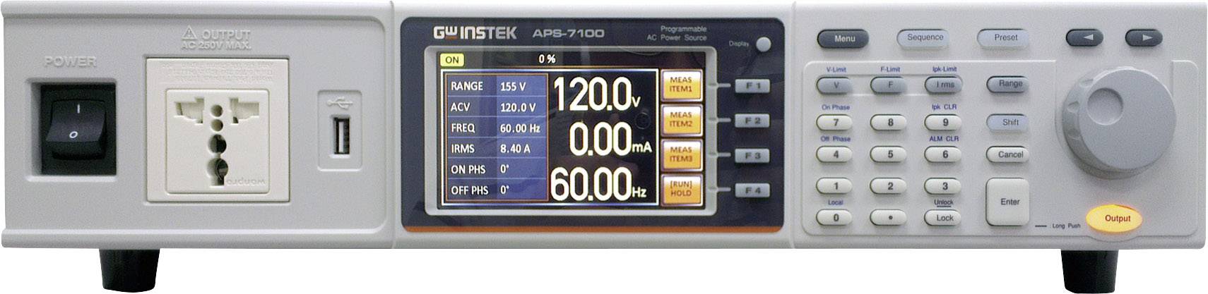 A laboratory power supply with a digital display shows voltages and current strengths. Buttons and connections are located to the right of the display.