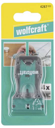 'Wolfcraft' Cutter Set in Blister Pack. Contains a green cutter and additional blades. Packaging shows application examples.