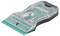 Plastic safety scraper with transparent housing and green blade guard. Commonly used for surface cleaning.