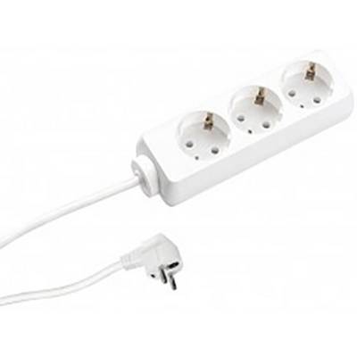A white triple socket extension lead with cable and Euro plug, suitable for connecting multiple electrical devices.