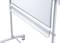 A mobile whiteboard on castors, shown from the side at a low angle, focusing on the pen holder bar.