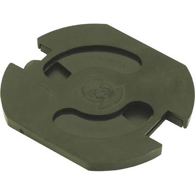 'Black plastic plate with a circular recess in the centre and flat edges, likely usable for stabilisation or as a base.'