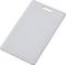 White plastic card with a rectangular hole at the top, possibly an access card or name badge.