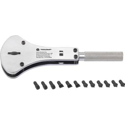 Toolcraft Watch Case Opener with Twelve Interchangeable Inserts. Metal Handle and Head for Robust Use.