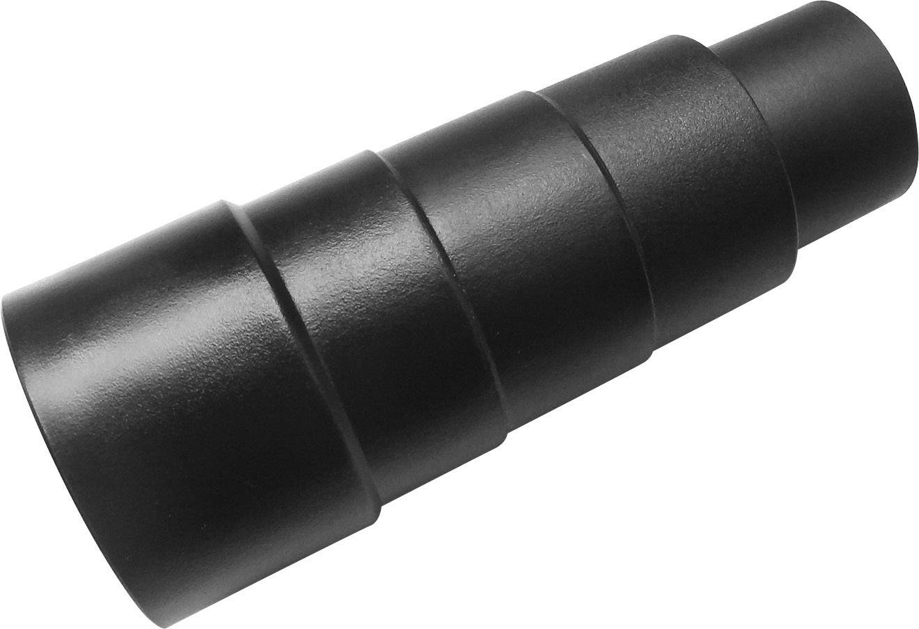 A black, tiered object that looks like an adaptor or connecting element, possibly made of plastic or metal.