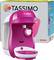 A pink and white coffee machine with the 'TASSIMO Bosch' logo sits in front of its matching packaging.