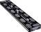 Long black camera plate with multiple screw holes and non-slip surface by the brand 'mantona'.