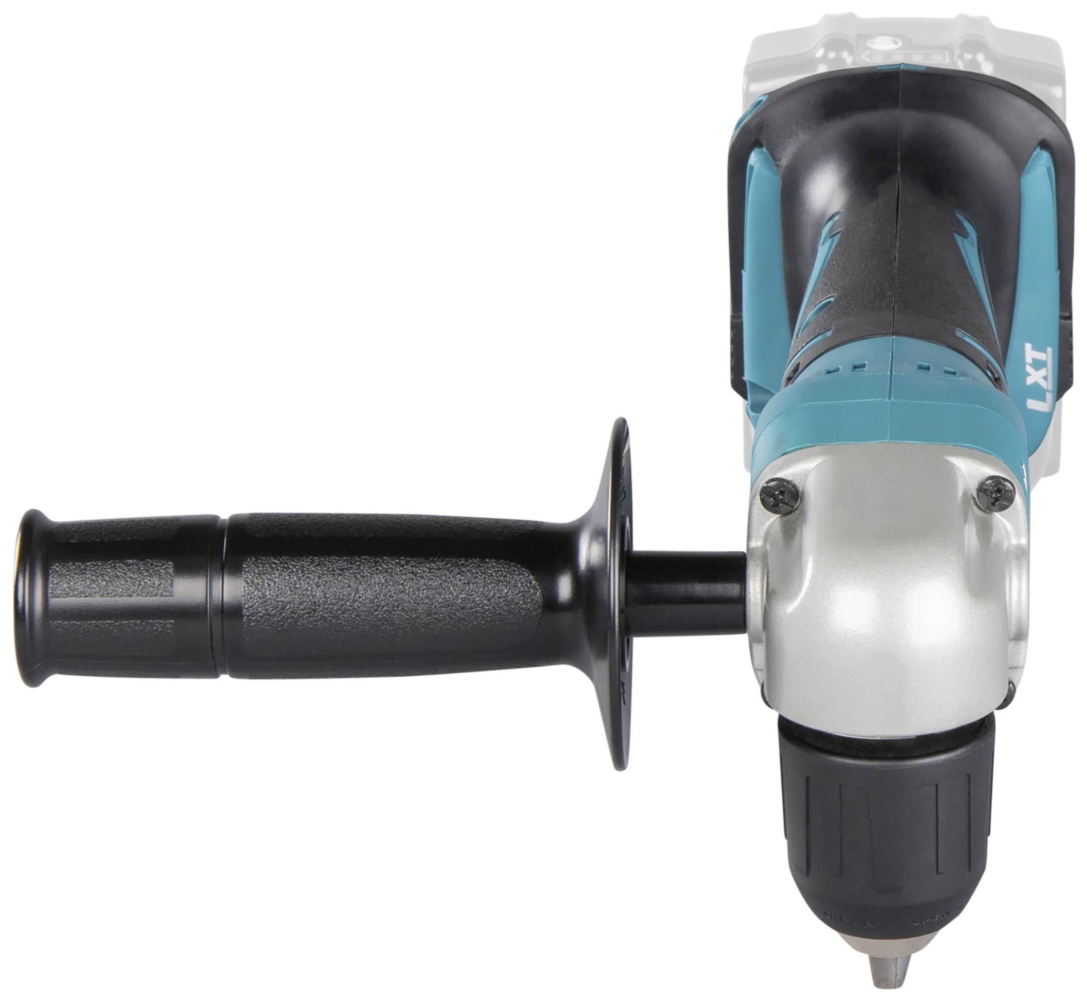 A cordless drill with side handle, shown from the front view. 'LXT' marking on the side.