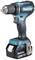 A cordless drill driver in black and blue with an 18V 5.0Ah battery from the 'Makita' brand, made of brushed material.