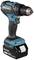A blue, cordless drill driver with a black grip and an 18V battery from Makita, suitable for drilling and screwdriving.