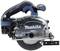 Battery-powered circular hand saw by Makita with black and blue casing, suitable for cordless and powerful sawing.
